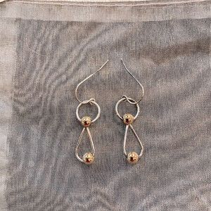 Silver Drop Earrings with Gold Balls